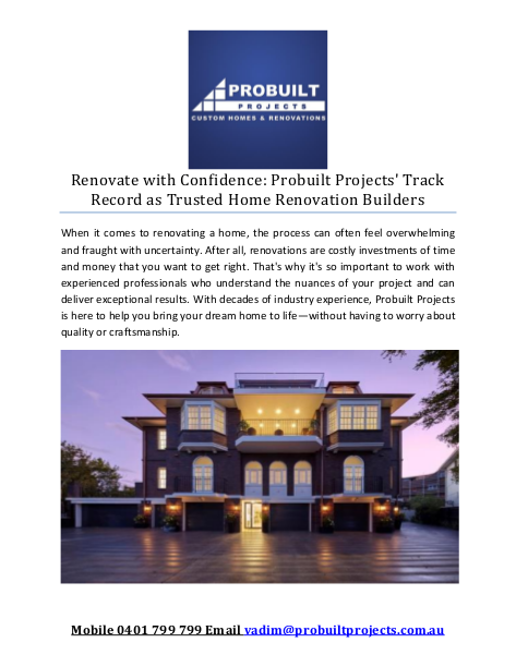 Renovate with Confidence: Probuilt Projects' Track Record as Trusted Home Renovation Builders